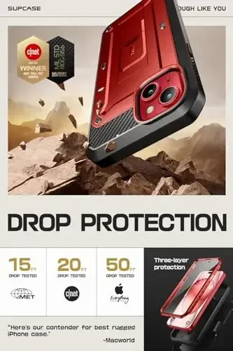 SUPCASE for iPhone 15 Case with Stand & Belt-Clip(Unicorn Beetle Pro), [Built-in Screen Protector] [Military-Grade Drop Protection] Heavy Duty Rugged Phone Case for iPhone 15 6.1 Inch 2023, Ruddy - 3