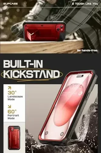 SUPCASE for iPhone 15 Case with Stand & Belt-Clip(Unicorn Beetle Pro), [Built-in Screen Protector] [Military-Grade Drop Protection] Heavy Duty Rugged Phone Case for iPhone 15 6.1 Inch 2023, Ruddy - 4