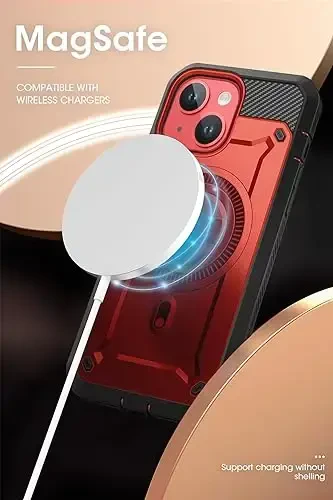 SUPCASE for iPhone 15 Case with Stand (Unicorn Beetle Pro Mag), [Built-in Screen Protector & Belt Clip] [Compatible with MagSafe] Military-Grade Magnetic Phone Case for iPhone 15/14/13, Ruddy - 3