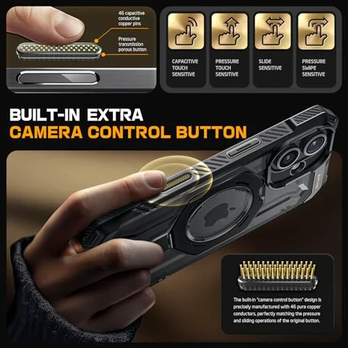 SUPCASE for iPhone 16 Case with Camera Control Capture Button (Unicorn Beetle Grip), [Compatible with MagSafe] Heavy Duty Rugged Magnetic Stand Phone Case for iPhone 16 6.1'' 2024, Black - 3