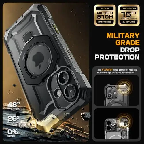 SUPCASE for iPhone 16 Case with Camera Control Capture Button (Unicorn Beetle Grip), [Compatible with MagSafe] Heavy Duty Rugged Magnetic Stand Phone Case for iPhone 16 6.1'' 2024, Black - 4