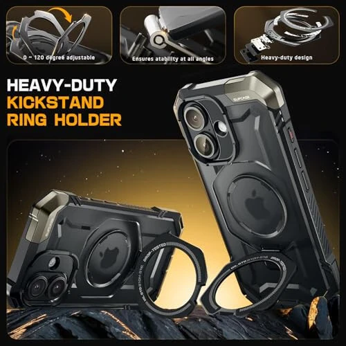 SUPCASE for iPhone 16 Case with Camera Control Capture Button (Unicorn Beetle Grip), [Compatible with MagSafe] Heavy Duty Rugged Magnetic Stand Phone Case for iPhone 16 6.1'' 2024, Black - 5