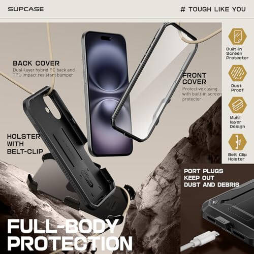 SUPCASE for iPhone 16 Case with Screen Protector (Unicorn Beetle Pro), [Built-in Stand & Belt-Clip] [Military-Grade Protection] Full Body Heavy Duty Phone Case for iPhone 16 6.1'' 2024, Black - 5