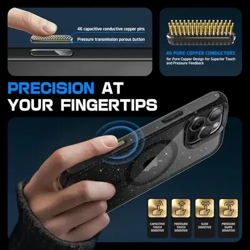 SUPCASE for iPhone 16 Pro Max Case with Camera Control Capture Button (Unicorn Beetle Mag), [Compatible with MagSafe] [Military-Grade Protection] Slim Clear Magnetic Phone Case (GlitterBlack) - 3