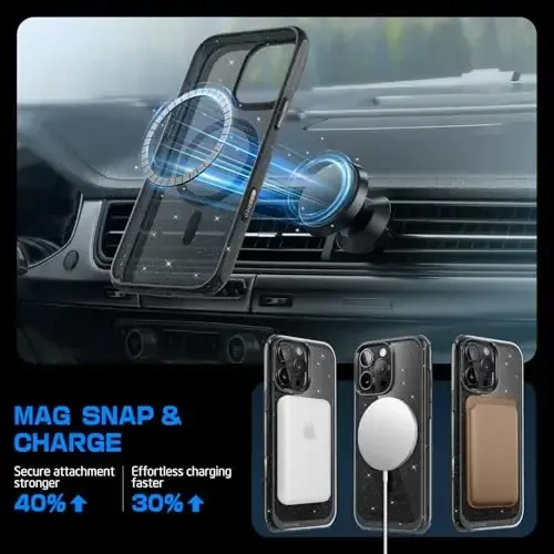 SUPCASE for iPhone 16 Pro Max Case with Camera Control Capture Button (Unicorn Beetle Mag), [Compatible with MagSafe] [Military-Grade Protection] Slim Clear Magnetic Phone Case (GlitterBlack) - 6