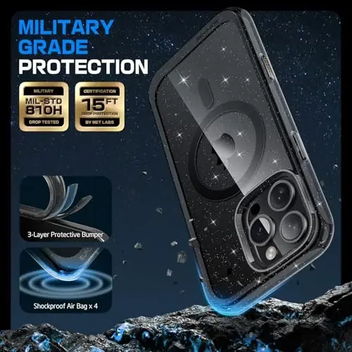 SUPCASE for iPhone 16 Pro Max Case with Camera Control Capture Button (Unicorn Beetle Mag), [MagSafe bilan mos] [Harbiy darajadagi himoya] Yengil shaffof magnitli telefon qutisi (GlitterBlack) - 5