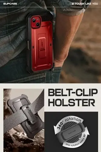 SUPCASE for iPhone 15 Case with Stand & Belt-Clip(Unicorn Beetle Pro), [Built-in Screen Protector] [Military-Grade Drop Protection] Heavy Duty Rugged Phone Case for iPhone 15 6.1 Inch 2023, Ruddy - 6