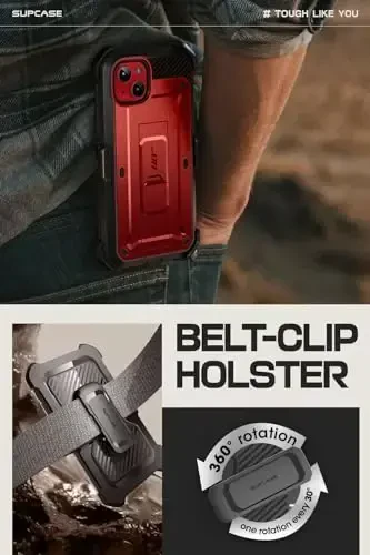 SUPCASE for iPhone 15 Case with Stand & Belt-Clip(Unicorn Beetle Pro), [Built-in Screen Protector] [Military-Grade Drop Protection] Heavy Duty Rugged Phone Case for iPhone 15 6.1 Inch 2023, Ruddy - 6