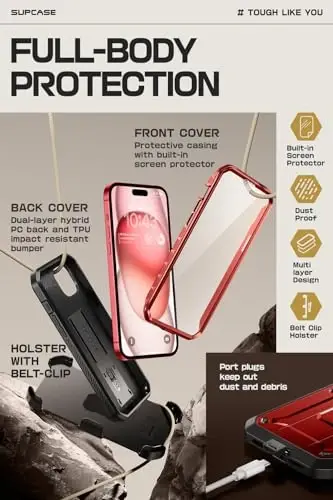 SUPCASE for iPhone 15 Case with Stand & Belt-Clip(Unicorn Beetle Pro), [Built-in Screen Protector] [Military-Grade Drop Protection] Heavy Duty Rugged Phone Case for iPhone 15 6.1 Inch 2023, Ruddy - 5