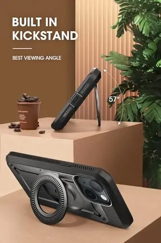 SUPCASE for iPhone 15 Plus Case with Stand, [Compatible with MagSafe] [Built-in Screen Protector & Belt Clip] [Military-Grade Drop Protection] Magnetic Phone Case for iPhone 15 Plus, Black - 3