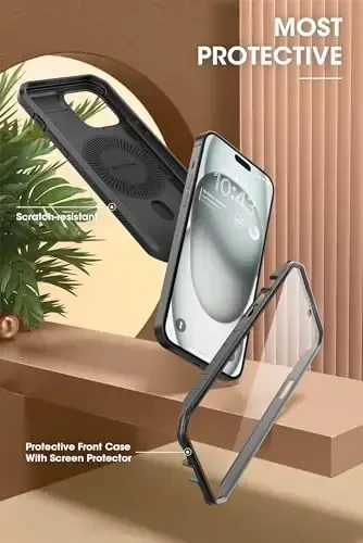 SUPCASE iPhone 15 uchun stendli sumkasi (Unicorn Beetle Pro Mag), [Ichkariga o'rnatilgan ekran himoyachisi va kamar kiyimi] [MagSafe bilan mos] iPhone 15/14/13 uchun harbiy darajali magnitli telefon sumkasi, qora - 6