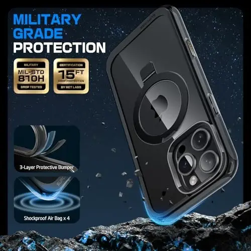 SUPCASE for iPhone 16 Pro Max Case with Camera Control Capture Button (Unicorn Beetle Mag), [Built-in Stand] [Compatible with MagSafe] [Military-Grade Protection] Slim Clear Magnetic Phone Case, Dark - 5