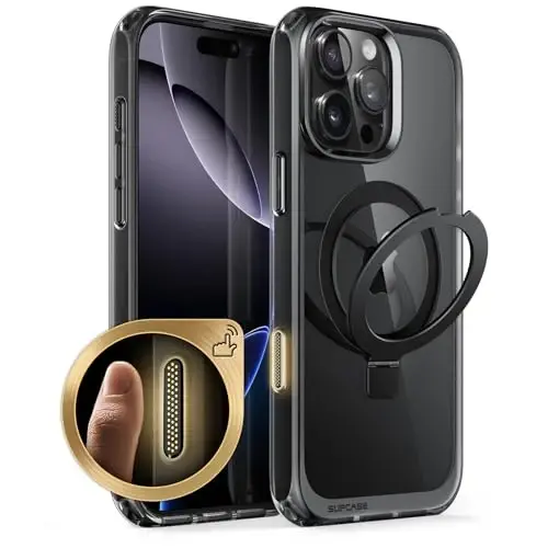 SUPCASE for iPhone 16 Pro Max Case with Camera Control Capture Button (Unicorn Beetle Mag), [Built-in Stand] [Compatible with MagSafe] [Military-Grade Protection] Slim Clear Magnetic Phone Case, Dark - 1