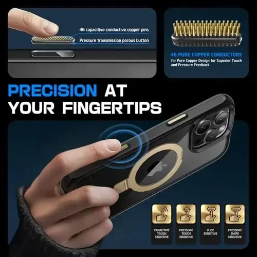 SUPCASE iPhone 16 Pro Max uchun g‘ilof, Kamera boshqaruv tugmasi (Unicorn Beetle Mag), [O‘rnatilgan stend] [MagSafe bilan mos] [Harbiy darajadagi himoya] Shaffof magnitli telefon g‘ilofi, Qora/Oltin - 3