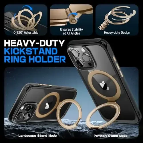 SUPCASE iPhone 16 Pro Max uchun g‘ilof, Kamera boshqaruv tugmasi (Unicorn Beetle Mag), [O‘rnatilgan stend] [MagSafe bilan mos] [Harbiy darajadagi himoya] Shaffof magnitli telefon g‘ilofi, Qora/Oltin - 6