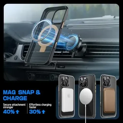 SUPCASE iPhone 16 Pro Max uchun g‘ilof, Kamera boshqaruv tugmasi (Unicorn Beetle Mag), [O‘rnatilgan stend] [MagSafe bilan mos] [Harbiy darajadagi himoya] Shaffof magnitli telefon g‘ilofi, Qora/Oltin - 7