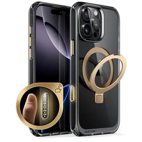 SUPCASE iPhone 16 Pro Max uchun g‘ilof, Kamera boshqaruv tugmasi (Unicorn Beetle Mag), [O‘rnatilgan stend] [MagSafe bilan mos] [Harbiy darajadagi himoya] Shaffof magnitli telefon g‘ilofi, Qora/Oltin 