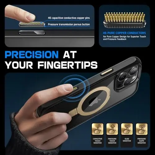 SUPCASE iPhone 16 Pro Max uchun g‘ilof, Kamera boshqaruv tugmasi (Unicorn Beetle Mag), [O‘rnatilgan stend] [MagSafe bilan mos] [Harbiy darajadagi himoya] Shaffof magnitli telefon g‘ilofi, Qora/Oltin - 3