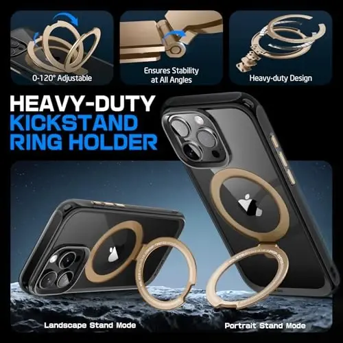 SUPCASE iPhone 16 Pro Max uchun g‘ilof, Kamera boshqaruv tugmasi (Unicorn Beetle Mag), [O‘rnatilgan stend] [MagSafe bilan mos] [Harbiy darajadagi himoya] Shaffof magnitli telefon g‘ilofi, Qora/Oltin - 6