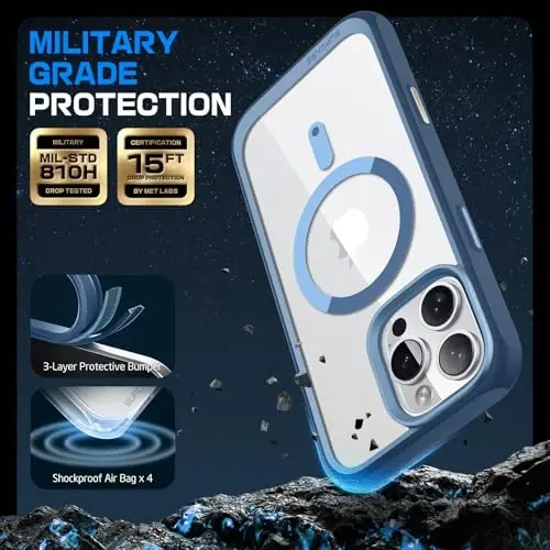 SUPCASE iPhone 16 Pro Max uchun g‘ilof Kamera boshqaruvining suratga olish tugmasi (Unicorn Beetle Mag), [MagSafe bilan mos] [Harbiy darajadagi himoya] Yengil shaffof magnitli telefon g‘ilofi (Azure) - 5