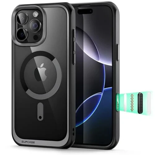 SUPCASE iPhone 16 Pro Max uchun Kamera Boshqarish Qo'lga Olish Tugmasi bilan Qopqoq (Unicorn Beetle Mag), [MagSafe bilan mos] [Harbiy Darajali Himoya] Nozik Shaffof Magnitli Telefon Qopqog'i (Qora) - SUPCASE