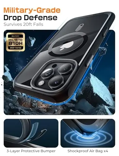 SUPCASE iPhone 16 Pro Max uchun Kamera Boshqarish Qo'lga Olish Tugmasi bilan Qopqoq (Unicorn Beetle Mag), [MagSafe bilan mos] [Harbiy Darajali Himoya] Nozik Shaffof Magnitli Telefon Qopqog'i (Qora) - 4