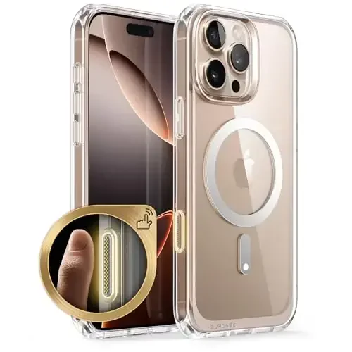 SUPCASE iPhone 16 Pro Max uchun kamera boshqaruv tutqichi tugmasi (Unicorn Beetle Mag) bilan g'ilof, [MagSafe bilan mos] [Harbiy darajadagi himoya] Yengil shaffof magnit telefon g'ilofi (Shaffof) - SUPCASE