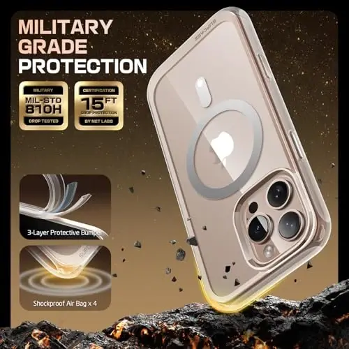 SUPCASE iPhone 16 Pro Max uchun kamera boshqaruv tutqichi tugmasi (Unicorn Beetle Mag) bilan g'ilof, [MagSafe bilan mos] [Harbiy darajadagi himoya] Yengil shaffof magnit telefon g'ilofi (Shaffof) - 5