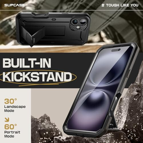 SUPCASE iPhone 16 uchun ekran himoyachisi bilan sumkasi (Unicorn Beetle Pro), [O'rnatilgan tayanch va kamar klipi] [Harbiy darajali himoya] iPhone 16 6.1'' 2024 uchun to'liq tanali bardoshli telefon sumkasi, qora - 4