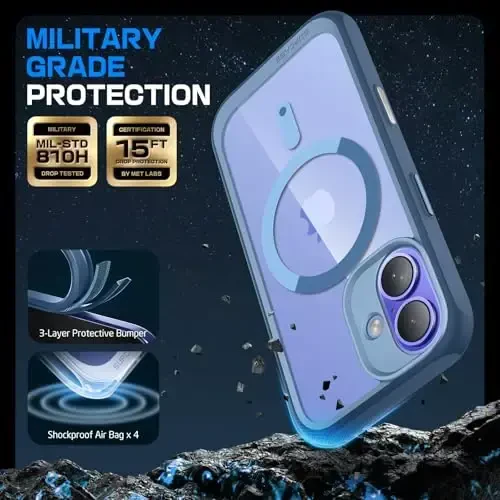 SUPCASE iPhone 16 uchun g'ilof, Kamera boshqaruv tugmachasi (Unicorn Beetle Mag), [MagSafe bilan mos] iPhone 16 6.1'' 2024 uchun ingichka zarbga chidamli magnit telefon g'ilofi, Azure - 6
