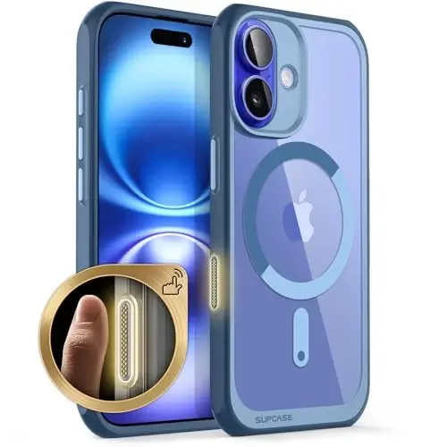 SUPCASE iPhone 16 uchun g'ilof, Kamera boshqaruv tugmachasi (Unicorn Beetle Mag), [MagSafe bilan mos] iPhone 16 6.1'' 2024 uchun ingichka zarbga chidamli magnit telefon g'ilofi, Azure - 1