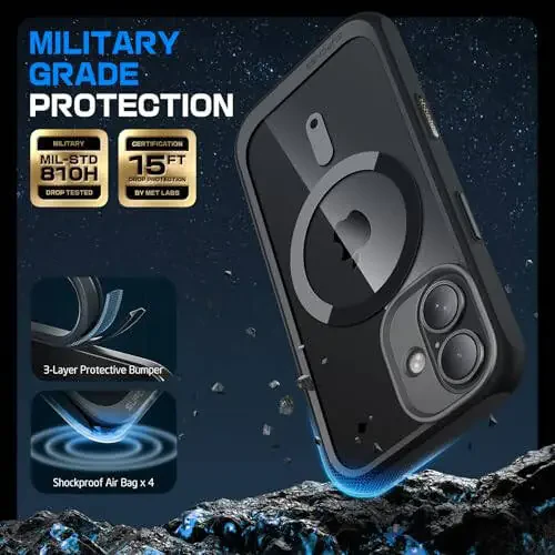 SUPCASE iPhone 16 uchun Kamera boshqaruv tugmachasi bilan g'ilof (Unicorn Beetle Mag), [MagSafe bilan mos] iPhone 16 6.1'' 2024 uchun ingichka zarbga chidamli magnit telefon g'ilofi, Qora - 3