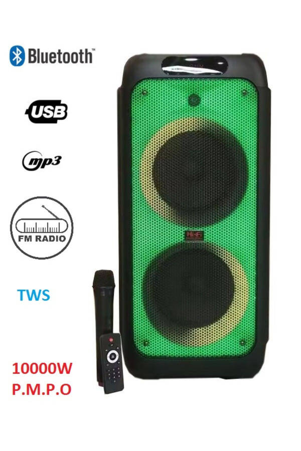 Süper Bass Büyük Boy Bluetooth Hoparlör Led Işıklı Hoparlör Kablosuz Mikrofonlu Karaoke Speaker - 1