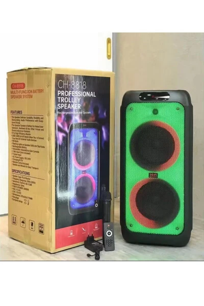 Süper Bass Büyük Boy Bluetooth Hoparlör Led Işıklı Hoparlör Kablosuz Mikrofonlu Karaoke Speaker - 3