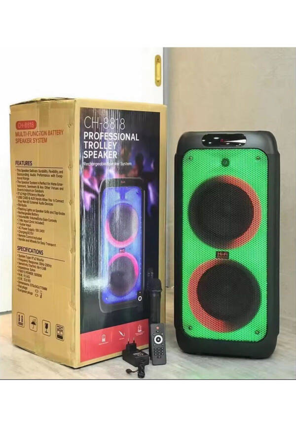 Süper Bass Büyük Boy Bluetooth Hoparlör Led Işıklı Hoparlör Kablosuz Mikrofonlu Karaoke Speaker - 3