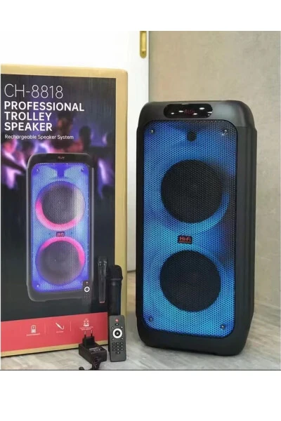 Süper Bass Büyük Boy Bluetooth Hoparlör Led Işıklı Hoparlör Kablosuz Mikrofonlu Karaoke Speaker - 4