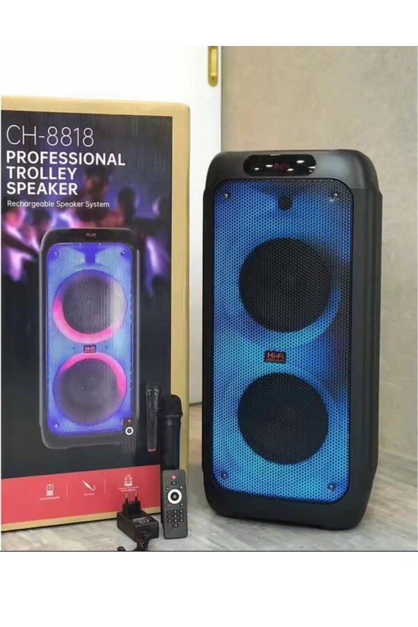 Süper Bass Büyük Boy Bluetooth Hoparlör Led Işıklı Hoparlör Kablosuz Mikrofonlu Karaoke Speaker - 4