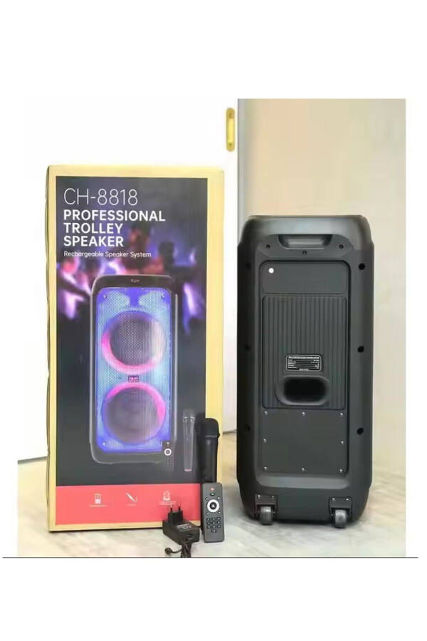 Süper Bass Büyük Boy Bluetooth Hoparlör Led Işıklı Hoparlör Kablosuz Mikrofonlu Karaoke Speaker - 7