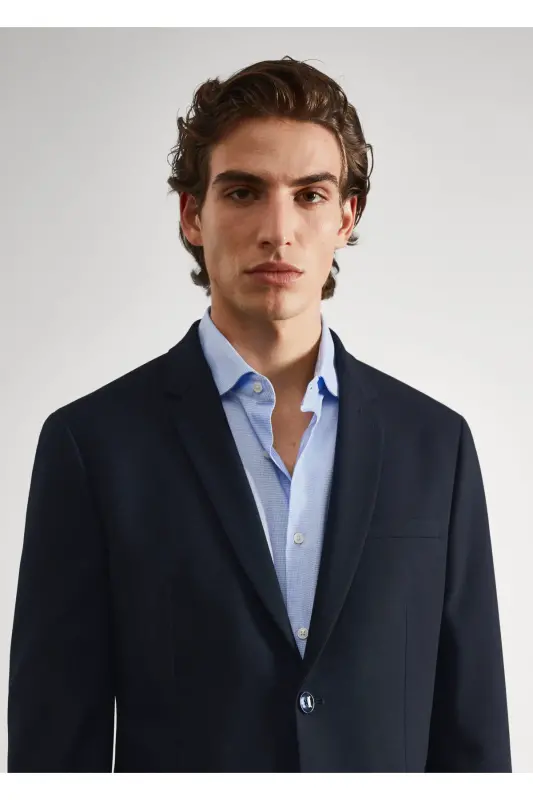 Süper Dar Kesimli Blazer Ceket-Lacivert - 5