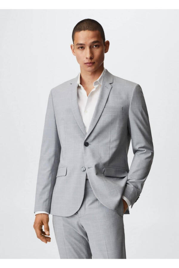 Süper Dar Kesimli Kareli Blazer Ceket - 1