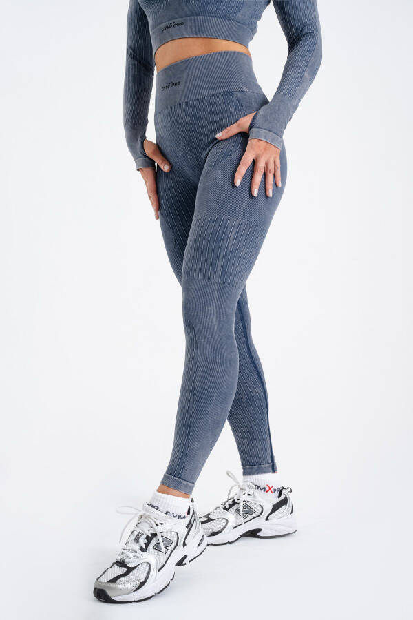 Süper Esnek Streç Asit Tayt (Takım Değildir)-LACİVERT - 2