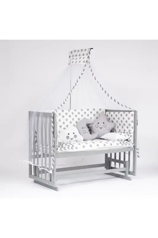 Super Natural wood Crib 4 levels Gray Bedside Sleeper - 4