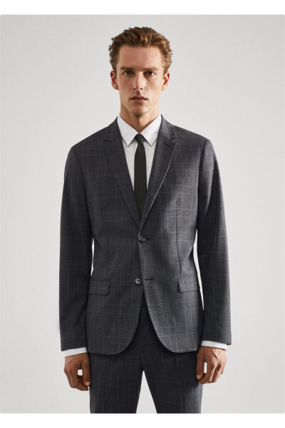 Super Slim Fit Checkered Blazer Jacket - MANGO MAN