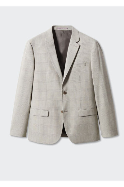 Süper Slim Fit Desenli Blazer Ceket - Kum Beji - 3