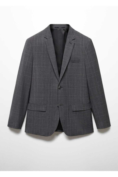 Süper Slim Fit Kareli Blazer Ceket - 3