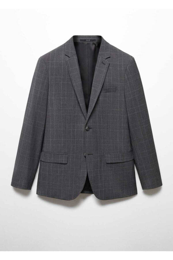 Süper Slim Fit Kareli Blazer Ceket - 3