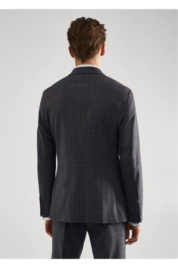 Süper Slim Fit Kareli Blazer Ceket - 4