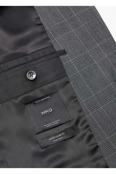 Süper Slim Fit Kareli Blazer Ceket - 6
