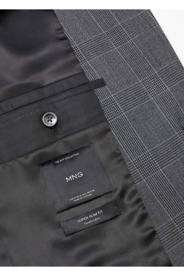 Süper Slim Fit Kareli Blazer Ceket - 6