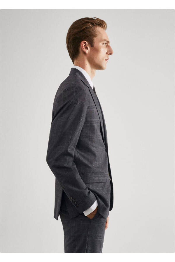 Süper Slim Fit Kareli Blazer Ceket - 8